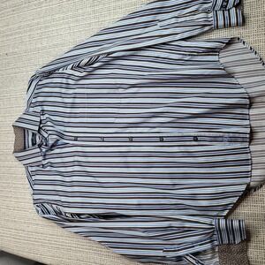 Bugatchi Uomo Dress Shirt Mens Medium Blue Brown Stripe Long Sleeve Button Front